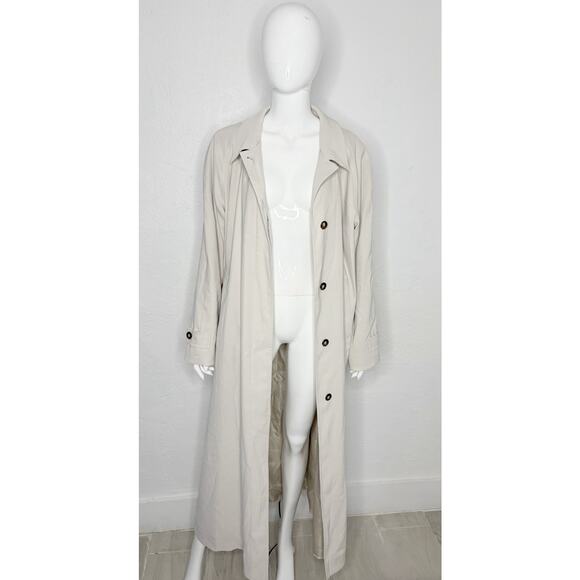 Vintage LL Bean Flannel Lined Button Dress Jacket Khaki Tan Large Trench Women’s - Picture 2 of 4